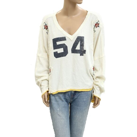 Free People We The Free Allie Blouse Tee Top Floral Number Graphic M NWT 283680 - Picture 5 of 9
